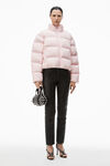 Alexander Wang light pink cropped puffer coat with reflective logo