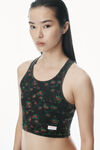 Alexander Wang washed black multi 花卉图案罗纹棉质工字背心