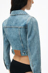 Alexander Wang vintage light indigo 透明烫钻装饰短款牛仔机车夹克