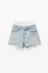alexander wang logo elastic brief layer shorts in denim  pebble bleach