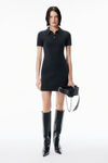 Alexander Wang charcoal 碳灰色羊毛混纺短袖 polo 连衣裙