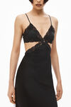 alexander wang lace cutout slip dress in silk charmeuse black
