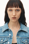 Alexander Wang vintage light indigo 透明烫钻装饰短款牛仔机车夹克