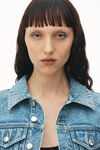 Cropped Denim Trucker Jacket in Clear Hotfix