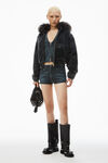 Alexander Wang black crackle indigo 棉质牛仔布透明水晶烫钻机车超短裤