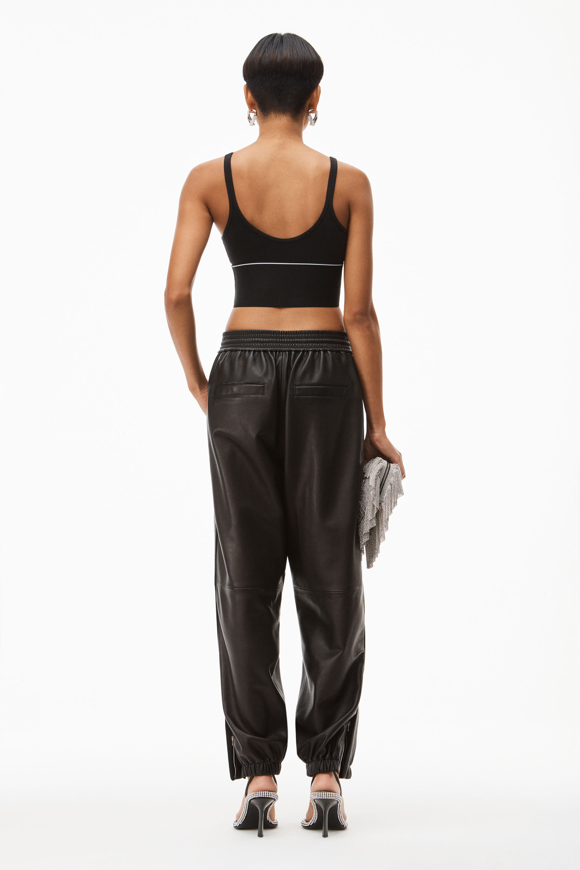 Alexander Wang Logo Elastic Bra In Ribbed Jersey In Black
