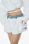 Alexander Wang white 牛仔布腰带棉质牛津布平角短裤