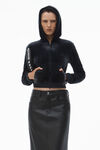 Alexander Wang washed nickel hoodie with clear bead hotfix in crushed velour