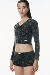 Alexander Wang washed black multi floral-print waffle knit cardigan