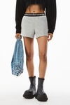 alexander wang logo elastic short in stretch corduroy heather grey