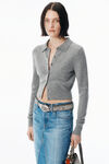 Alexander Wang heather grey grey wool-blend hotfix polo cardigan