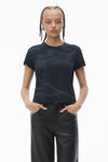 Alexander Wang washed black 做旧徽标装饰棉质平纹针织布紧身 t 恤