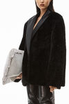 alexander wang tuxedo coat in short curly shearling black