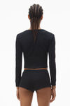 Alexander Wang black crystal hotfix long-sleeve cardigan in waffle knit