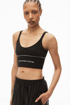 alexander wang logo elastic bra in ribbed jersey    black