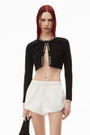 alexander wang jacquard long sleeve logo cardigan in stretch knit black
