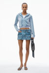 Alexander Wang washed light blue 拷花丝绒紧身拉链连帽衫