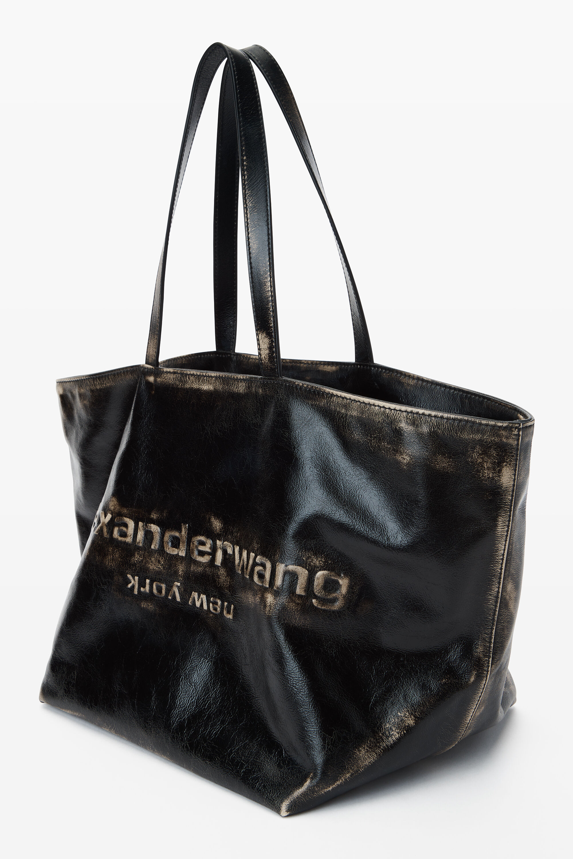 punch tote bag in brushed-effect leather in BLACK/ CREAM