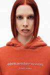 alexander wang glitter logo hoodie in classic terry fiery red combo