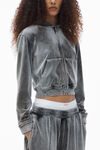 Alexander Wang washed feather shrunken zip-up hoodie in crushed velour