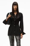 alexander wang long-sleeve ruched front shirt in twill black