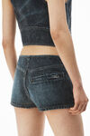 Alexander Wang black crackle indigo 棉质牛仔布透明水晶烫钻机车超短裤