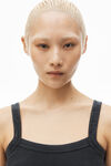 Alexander Wang washed black 华夫纹针织棉弹力短款吊带背心