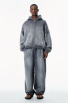 Alexander Wang washed chalk 水晶烫钻拉链连帽衫