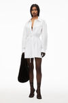 alexander wang tie waist shirt dress in cotton white