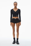 Alexander Wang black crystal hotfix long-sleeve cardigan in waffle knit