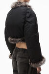 Alexander Wang black cardigan puffer with fur trim