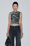 Alexander Wang black crackle grey 棉质牛仔布透明水晶烫钻机车裤