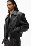 biker jacket in crackle patent leather