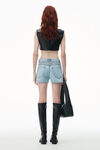 crochet cut out High Rise Shorty in Recycled Denim