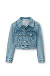 Cropped Denim Trucker Jacket in Clear Hotfix