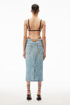 alexander wang  水钻丁字裤牛仔布中长半身裙  vintage faded indigo
