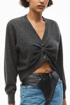 alexander wang v neck cropped cardigan in boiled wool charcoal