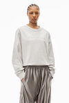 alexander wang puff logo long sleeve tee in compact jersey light heather grey