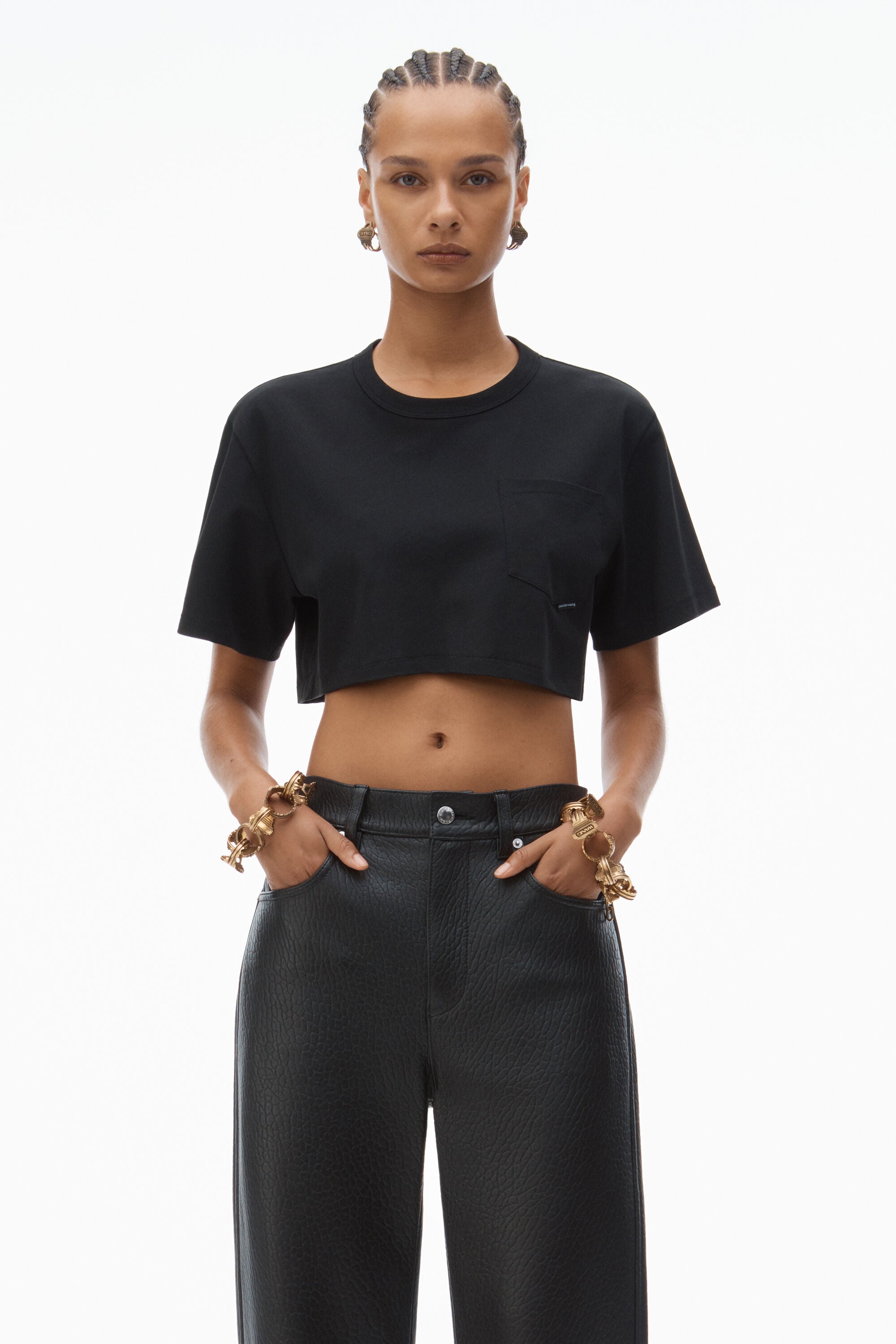 CROPPED POCKET TEE IN HIGH TWIST JERSEY in BLACK | alexanderwang®
