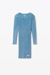 Alexander Wang washed blue 罗纹棉长袖家居连衣裙