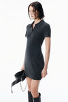 Alexander Wang charcoal 碳灰色羊毛混纺短袖 polo 连衣裙