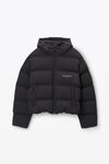 Alexander Wang black cropped hooded puffer coat with reflective logo