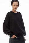 Alexander Wang black logo embossed ribbed pullover in soft chenille