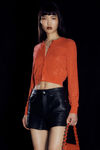 Alexander Wang fiery red 透明珠饰烫钻圆领开衫