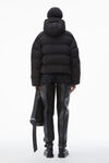 Alexander Wang black cropped hooded puffer coat with reflective logo