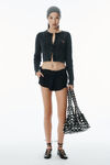 Alexander Wang washed black 有机棉扭绳花纹针织短款开衫