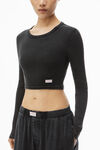 Alexander Wang washed black cropped long-sleeve tee in ribbed cotton