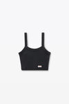 Alexander Wang washed black 华夫纹针织棉弹力短款吊带背心