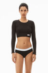 Alexander Wang black cropped long-sleeve tee in ribbed cotton jersey