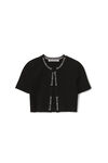 alexander wang jacquard short sleeve logo cardigan in stretch knit black